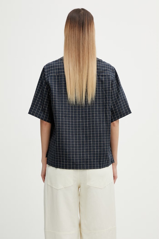 Odzież Wales Bonner London Bowling koszula z lnem damska WS26SH11.LI01.501 granatowy