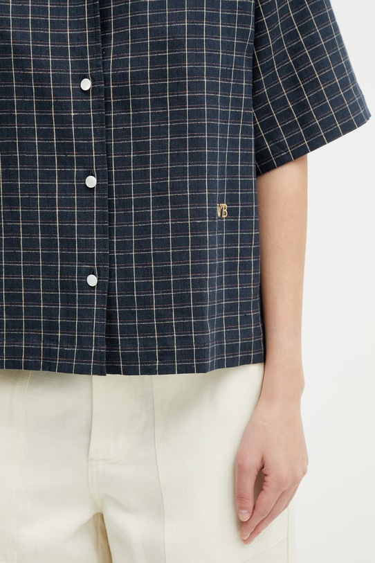 Wales Bonner London Bowling koszula z lnem damska granatowy WS26SH11.LI01.501