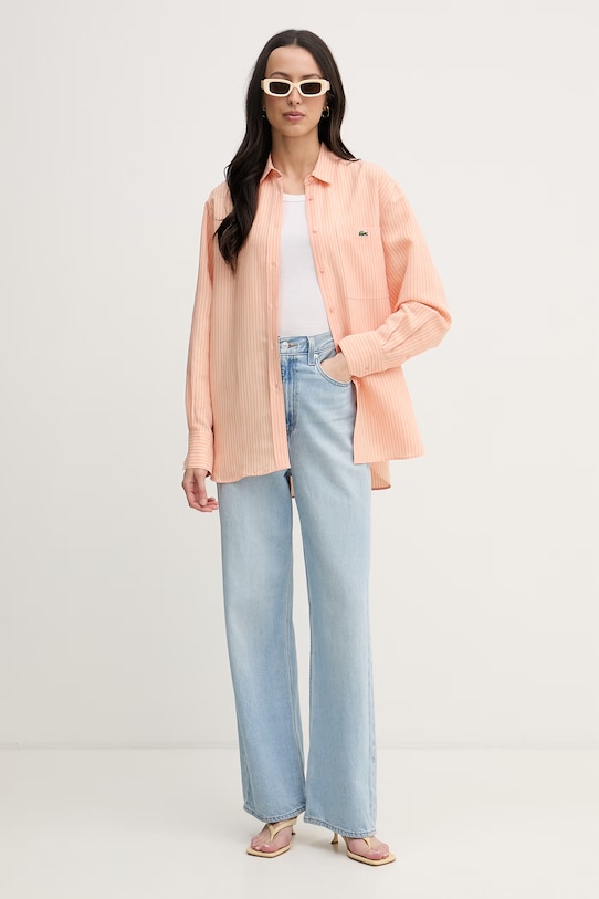Lacoste koszula damska z lnem CF1429 pomarańczowy SS26