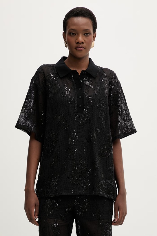 Isabelle Blanche polo damskie bawełniane czarny IS26SS.C162.T016