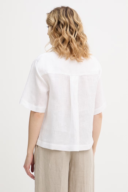 Ρούχα Sisley πουκάμισο γυναικείο λινό 51G1LQ08U λευκό