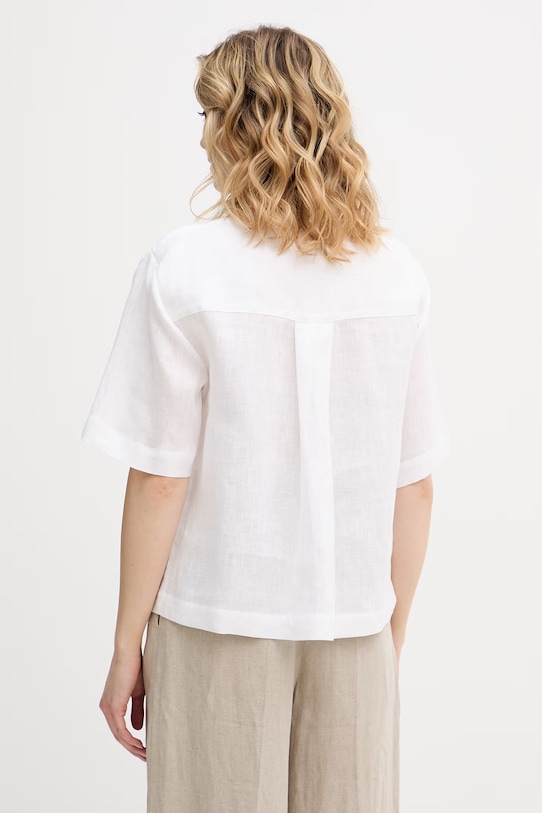 Ρούχα Sisley πουκάμισο γυναικείο λινό 51G1LQ08U λευκό