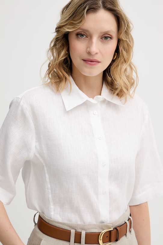 Sisley πουκάμισο γυναικείο λινό λευκό 51G1LQ08U