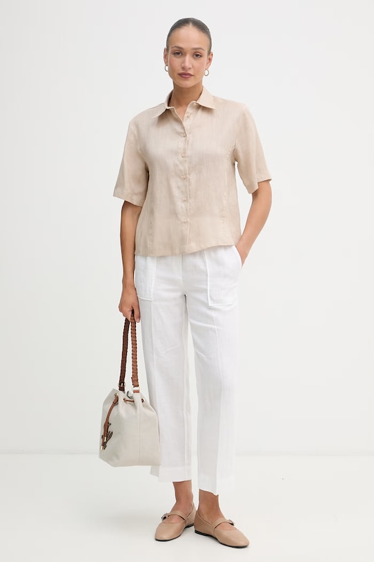 Sisley πουκάμισο γυναικείο λινό 51G1LQ08U μπεζ SS26