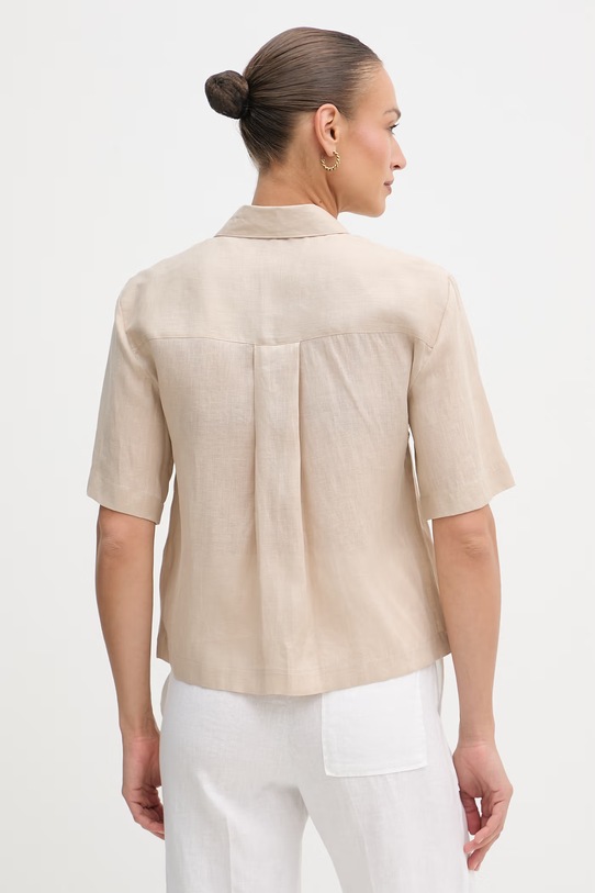 Ρούχα Sisley πουκάμισο γυναικείο λινό 51G1LQ08U μπεζ