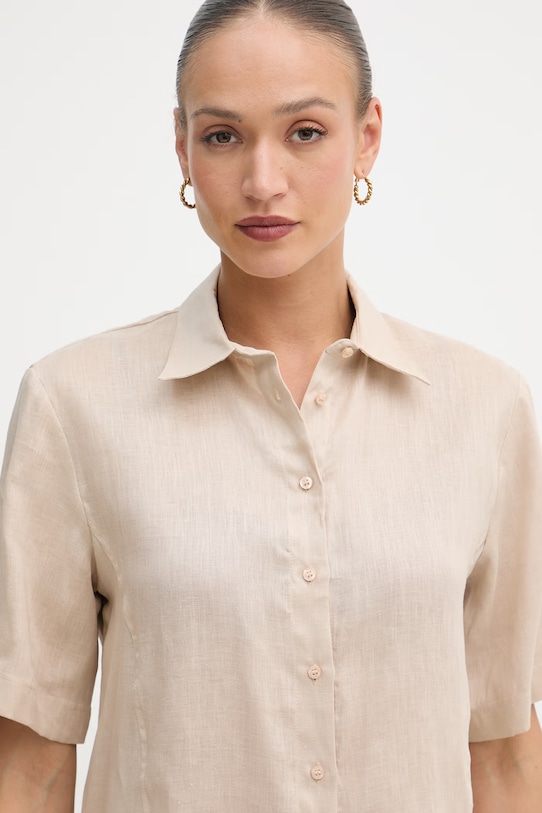 Sisley πουκάμισο γυναικείο λινό μπεζ 51G1LQ08U