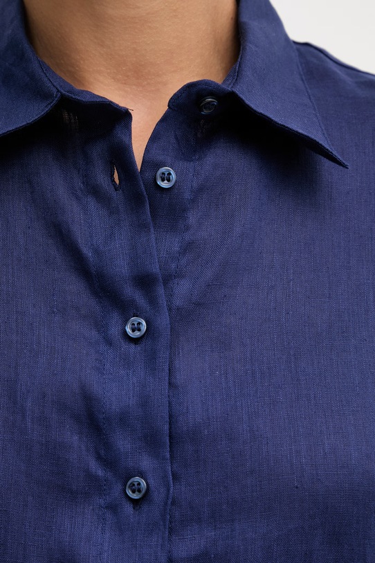 Sisley πουκάμισο γυναικείο λινό 51G1LQ08U σκούρο μπλε