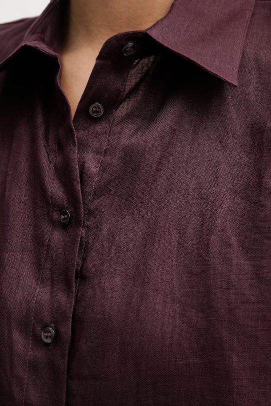Sisley koszula damska lniana 51G1LQ08U bordowy