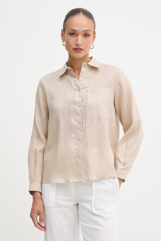 Sisley πουκάμισο γυναικείο λινό μπεζ 51G1LQ0AU