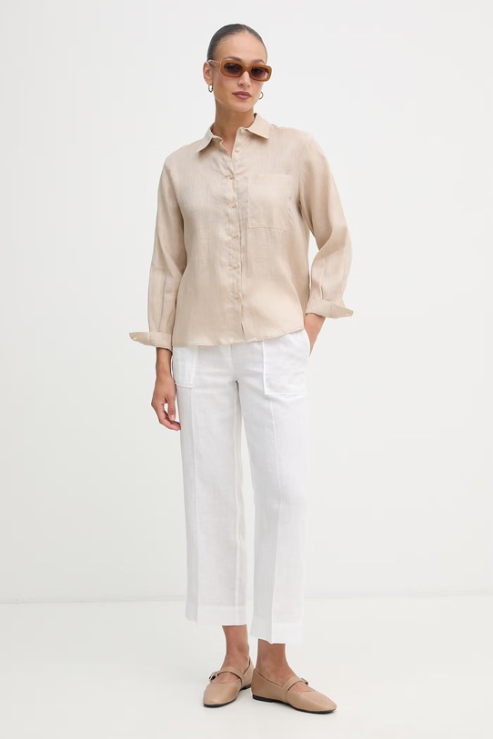 Sisley πουκάμισο γυναικείο λινό 51G1LQ0AU μπεζ SS26