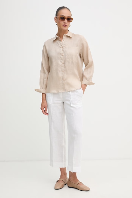 Sisley πουκάμισο γυναικείο λινό 51G1LQ0AU μπεζ SS26