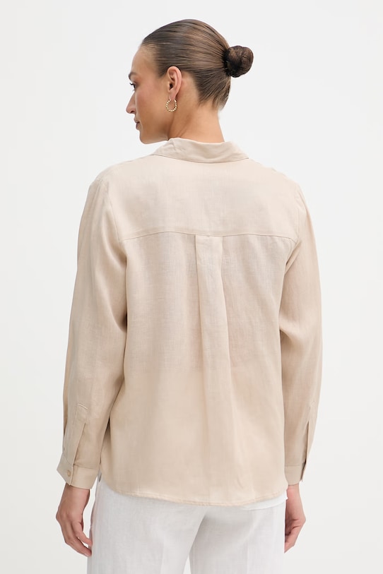 Ρούχα Sisley πουκάμισο γυναικείο λινό 51G1LQ0AU μπεζ