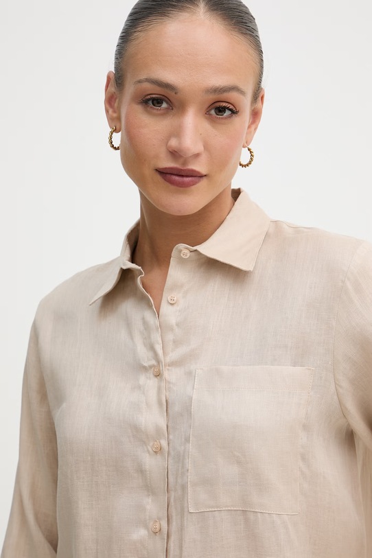 Sisley πουκάμισο γυναικείο λινό μπεζ 51G1LQ0AU