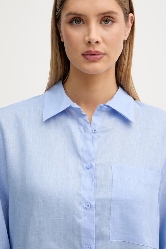 Sisley košile dámská lněná modrá 51G1LQ0AU