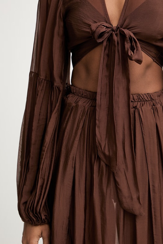 Haveone bluzka damska z dodatkiem jedwabiu CCH.Q003 brązowy