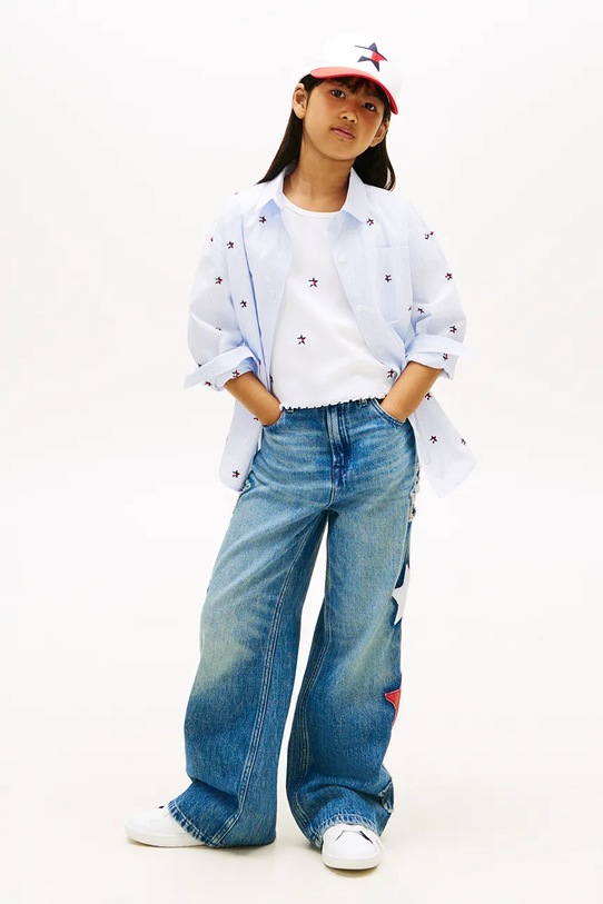 Dievča Tommy Hilfiger košeľa detská bavlnená KG0KG09306.128.176.PPY2 modrá