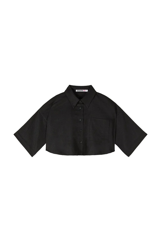 Patrizia Pepe koszula safari dziecięca z lnem A713 7C0275 czarny SS26