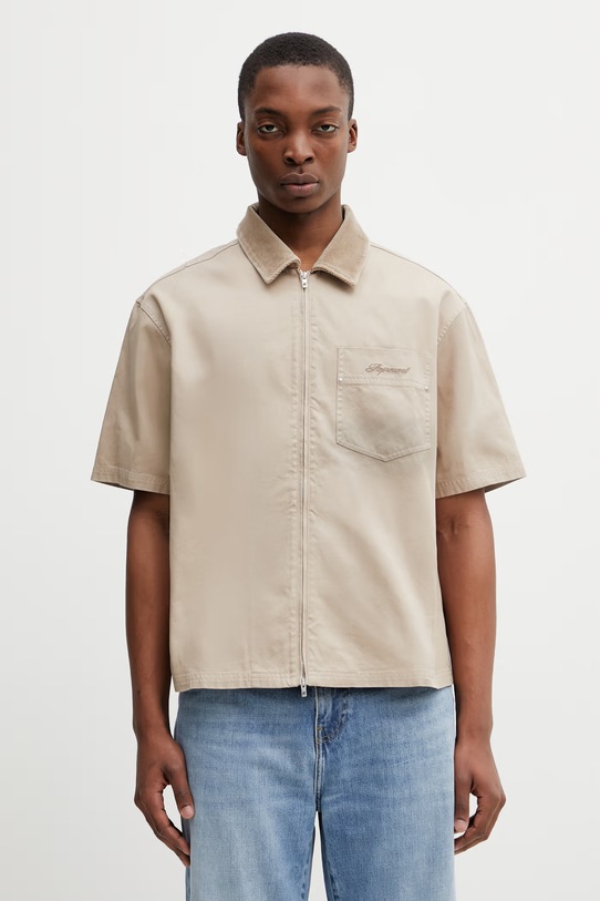 RAMONA ZIPPED koszula safari bawełniana męska beżowy MLM100538.37