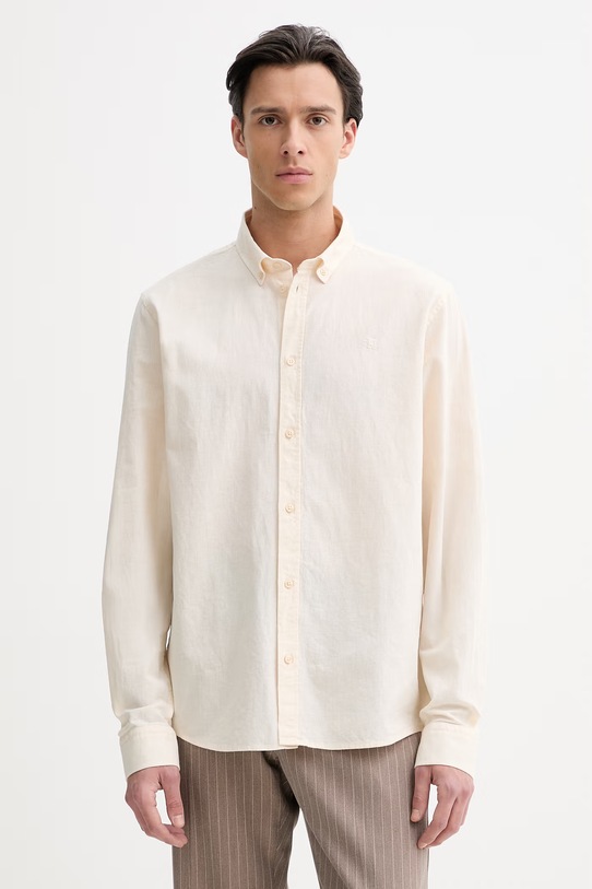 Πουκάμισο με προσθήκη λινού Les Deux Konrad μακρύ μπεζ 1001295