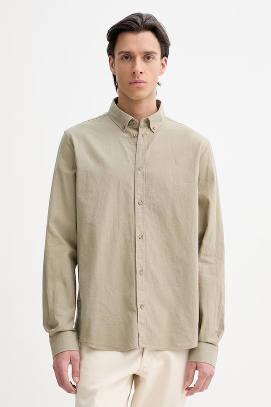 Košile s příměsí lnu Les Deux Konrad hladký zelená 1001295