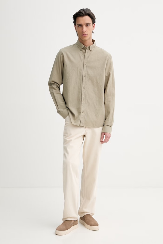 Košile s příměsí lnu Les Deux Konrad 1001295 zelená SS26