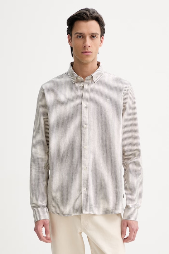 Πουκάμισο με προσθήκη λινού Les Deux Konrad με ένα κουμπί μπεζ 1001330