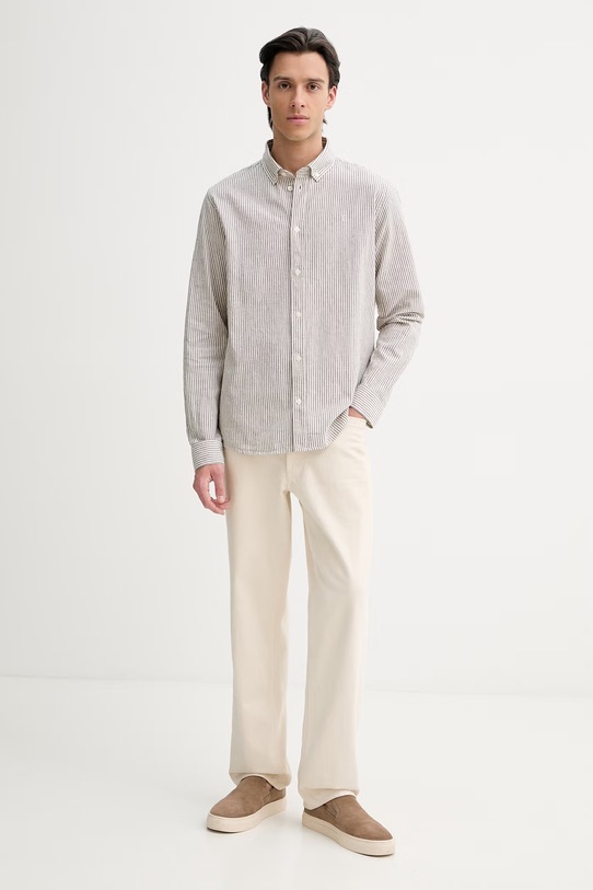 Πουκάμισο με προσθήκη λινού Les Deux Konrad 1001330 μπεζ SS26