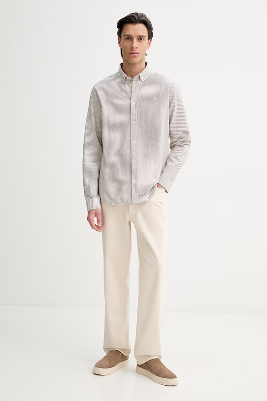 Πουκάμισο με προσθήκη λινού Les Deux Konrad 1001330 μπεζ SS26