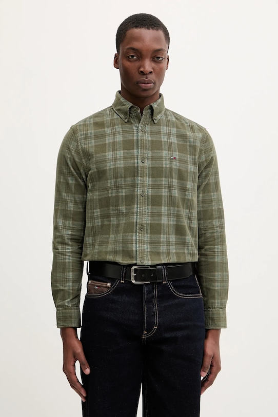 Tommy Jeans koszula sztruksowa regular zielony DM0DM22408
