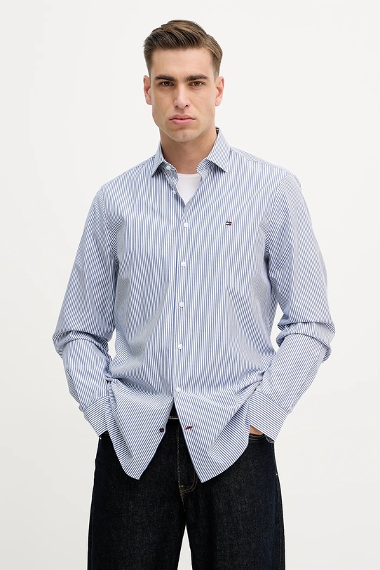 Tommy Hilfiger koszula bawełniana długi niebieski MW0MW41657