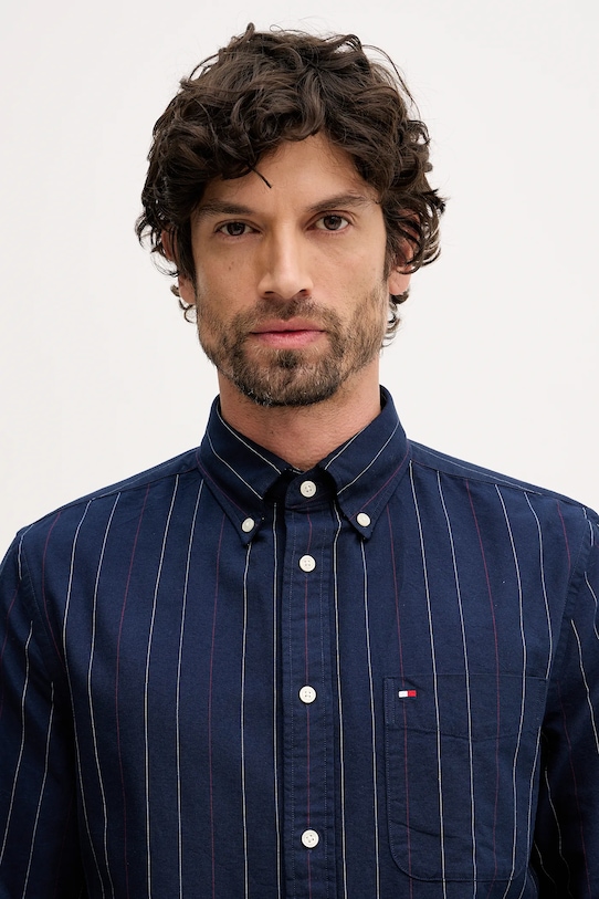 Βαμβακερό πουκάμισο Tommy Hilfiger σκούρο μπλε MW0MW41694