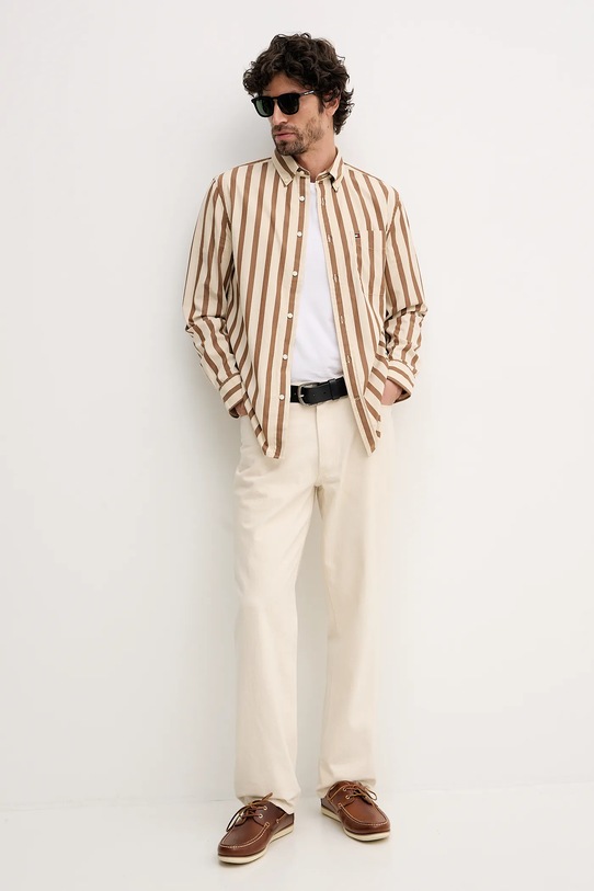 Tommy Hilfiger koszula bawełniana MW0MW41715 brązowy SS26