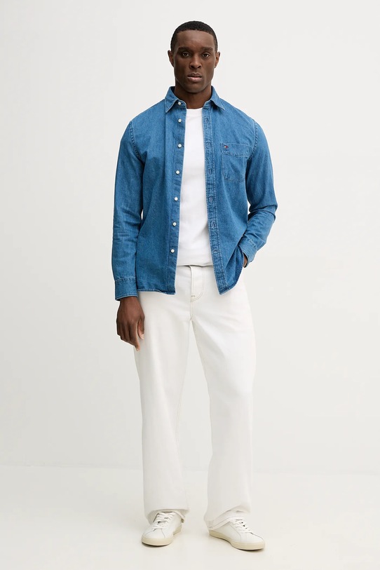 Tommy Hilfiger koszula bawełniana jeansowa MW0MW40494 niebieski SS26