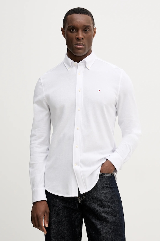 Βαμβακερό πουκάμισο Tommy Hilfiger μακρύ λευκό MW0MW41690