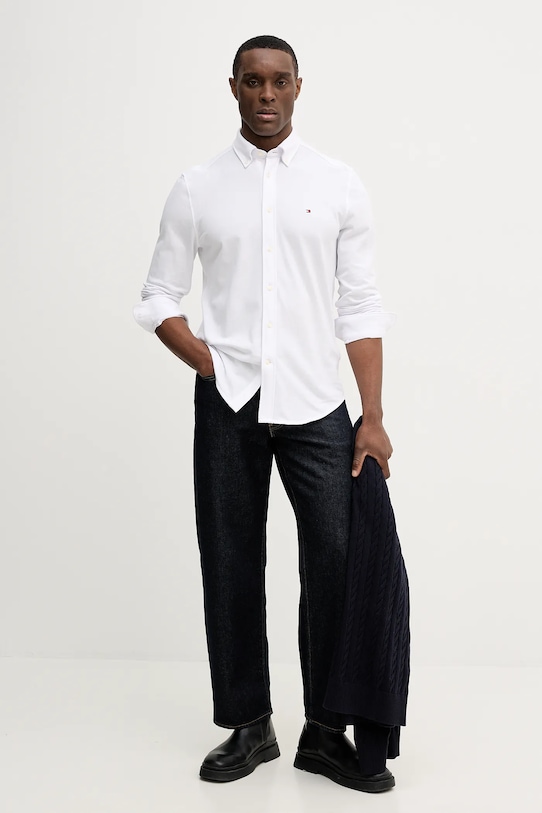 Βαμβακερό πουκάμισο Tommy Hilfiger MW0MW41690 λευκό SS26