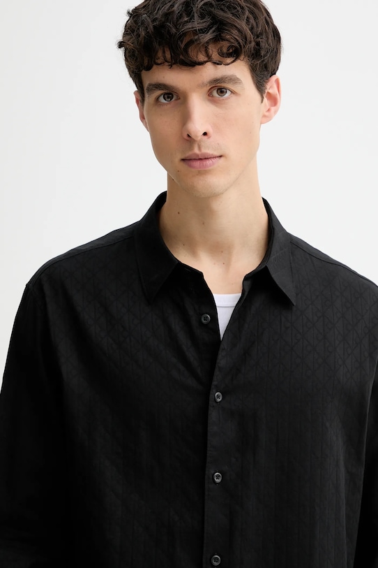 Βαμβακερό πουκάμισο Calvin Klein μαύρο LV04LE111G