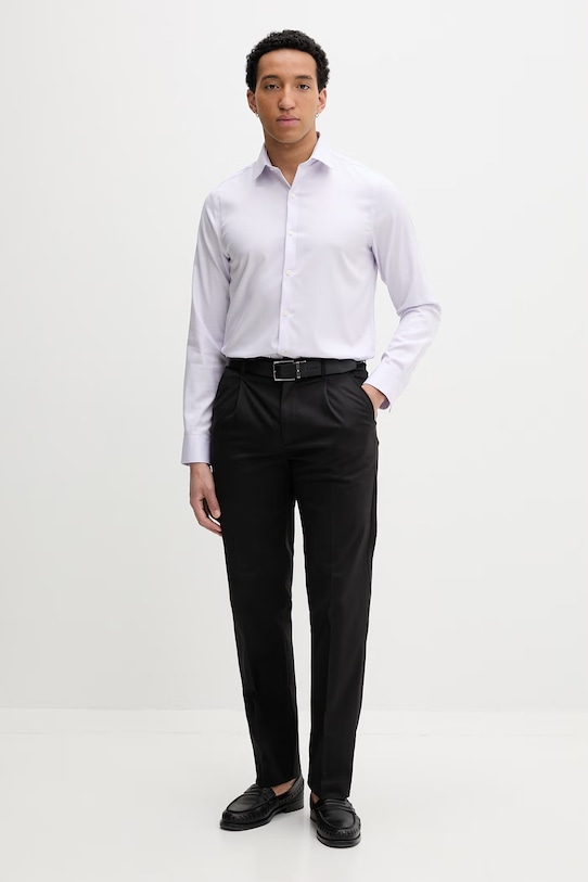 Calvin Klein πουκάμισο ανδρικό βαμβακερό με ελαστάν LV019EU090 μωβ SS26