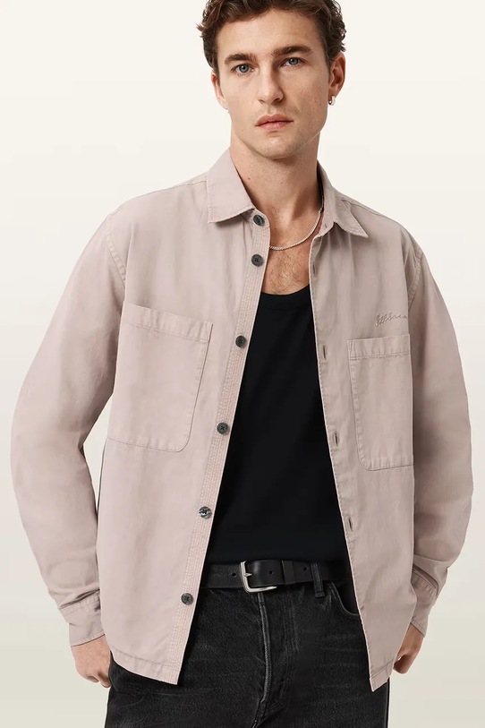 Košeľa AllSaints jednofarebný béžová M076SD