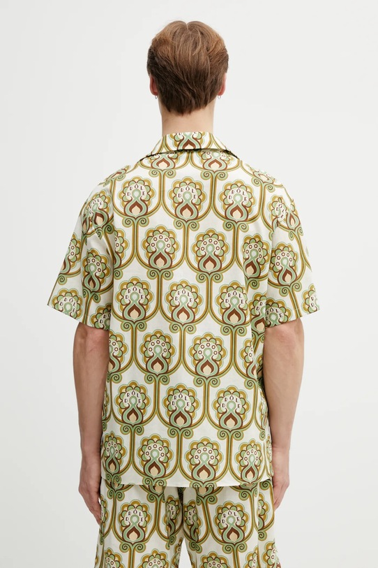 Odzież Drôle de Monsieur koszula z dodatkiem lnu Chemise Lin Tapisserie Florale J.SH228.LI012.GN zielony