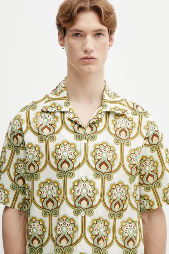 Drôle de Monsieur koszula z dodatkiem lnu Chemise Lin Tapisserie Florale zielony J.SH228.LI012.GN