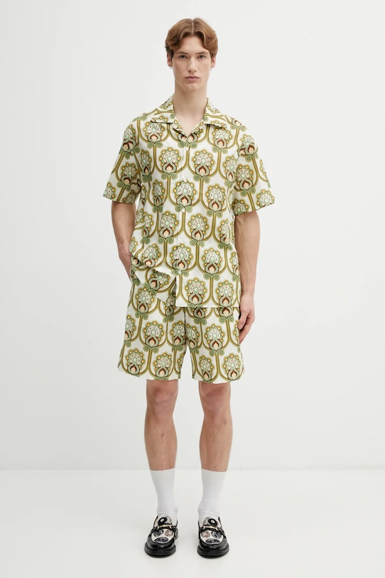 Košulja s dodatkom lana Drôle de Monsieur Chemise Lin Tapisserie Florale J.SH228.LI012.GN zelena