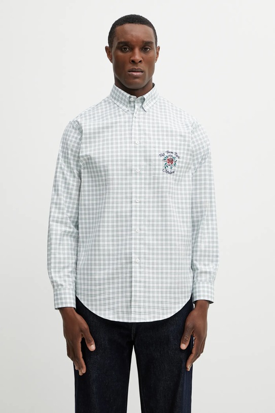 Drôle de Monsieur cotton shirt Chemise Carreaux Slogan Rose applique green J.SH240.CO228.GN