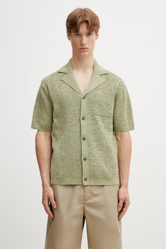 Drôle de Monsieur Maille Dentelle camicia in cotone da uomo verde K.CA174.CO293.KK