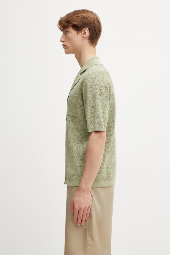 Drôle de Monsieur Maille Dentelle camicia in cotone da uomo K.CA174.CO293.KK verde SS26