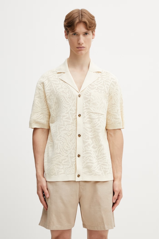 Drôle de Monsieur Maille Dentelle camicia in cotone da uomo beige K.CA174.CO293.OW