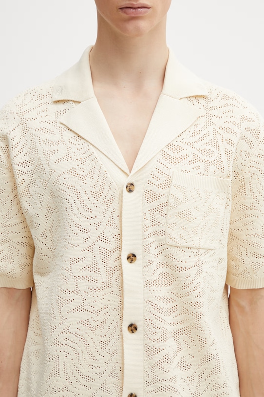 Drôle de Monsieur Maille Dentelle camicia in cotone da uomo beige K.CA174.CO293.OW
