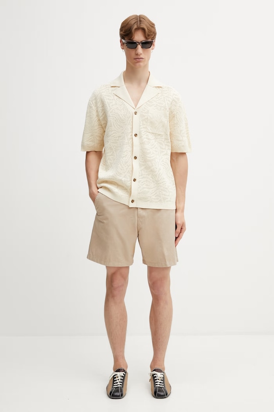 Drôle de Monsieur Maille Dentelle camicia in cotone da uomo K.CA174.CO293.OW beige