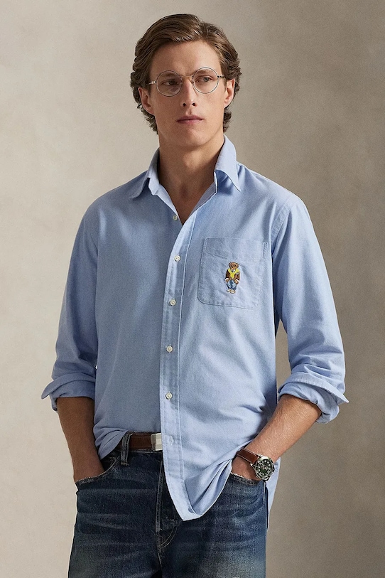 Bavlněná košile Polo Ralph Lauren hladký modrá 710P07187