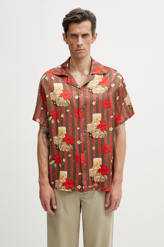 Drôle de Monsieur рубашка мужская из вискозы Hibiscus Club красный K.SH230.VI031.PK