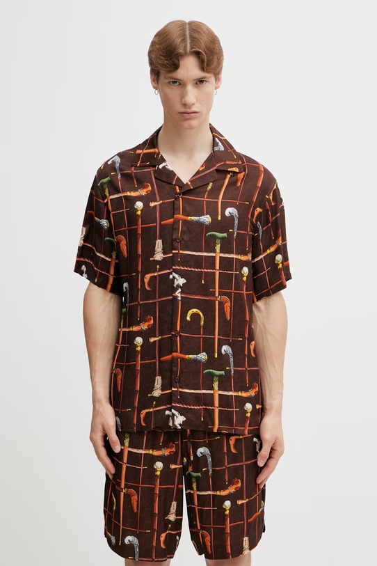 Drôle de Monsieur Cannes košile z viskózy pánská hnědá K.SH230.VI033.BN